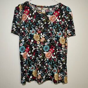 LOFT Vibrant Floral Short Sleeve Tee XS NWOT